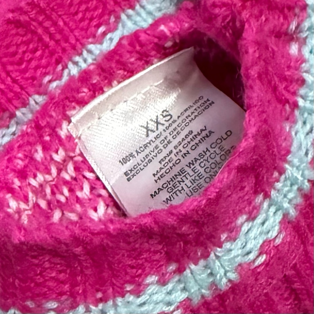 Pink Polka Dot “Sweet” Dog Sweater – XXS – Knit Pet Sweater with Sequin Heart - Picture 2 of 5